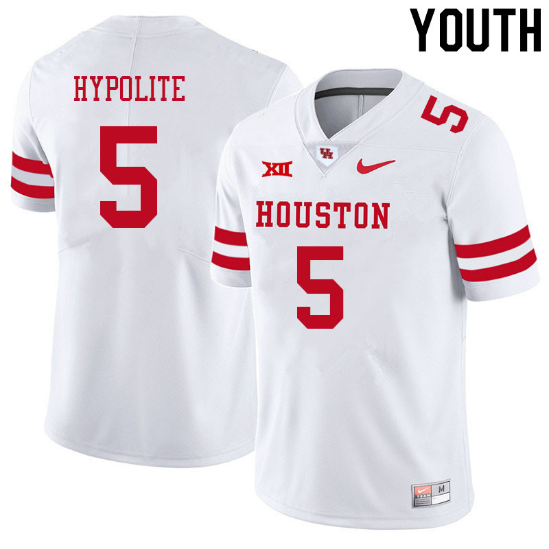 Youth #5 Hasaan Hypolite Houston Cougars College Big 12 Conference Football Jerseys Sale-White - Click Image to Close